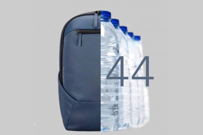 44 PLASTIC BOTTLES GO INTO EVERY RECYCLED NYLON TROUBADOUR BAG